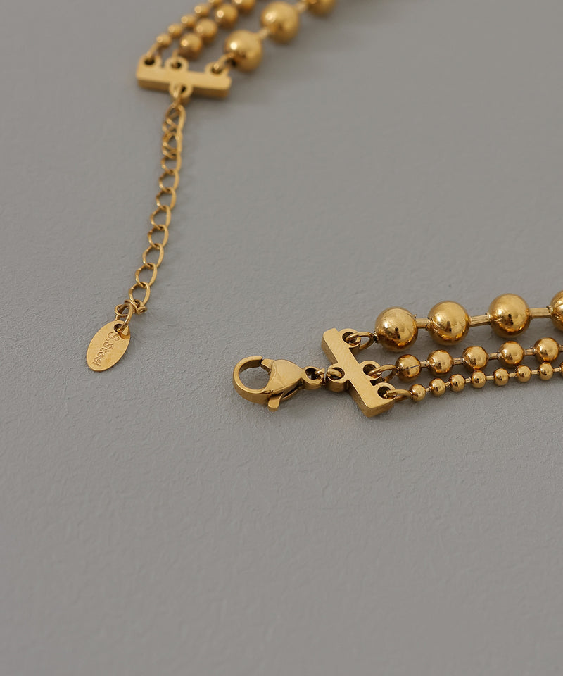 金属アレルギー対応 三連ボールチェーンネックレス サージカルステンレス