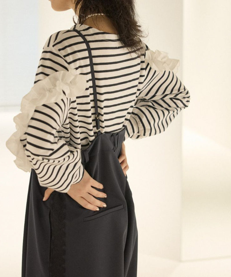 【Mewl/ミュール】ボーダーフリルスリーブTOPS