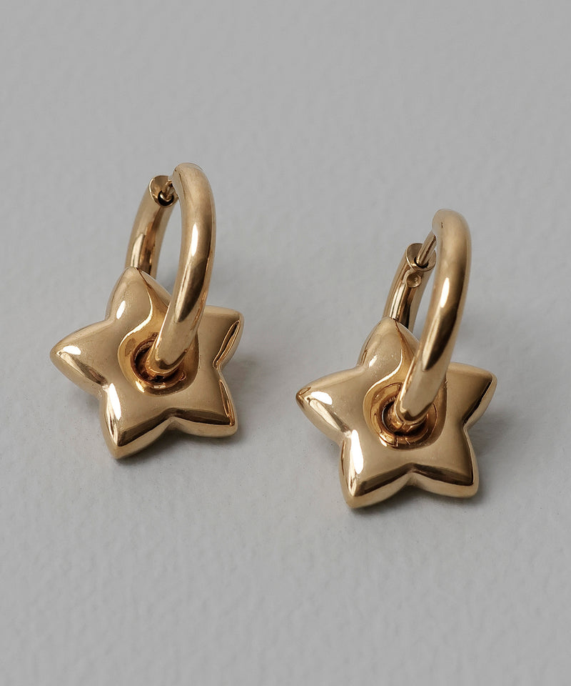 金属アレルギー対応 2way スターモチーフワンタッチフープピアス サージカルステンレス