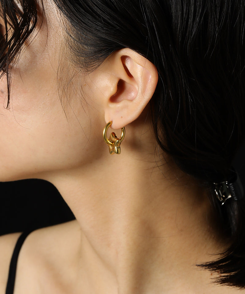 金属アレルギー対応 2way スターモチーフワンタッチフープピアス サージカルステンレス