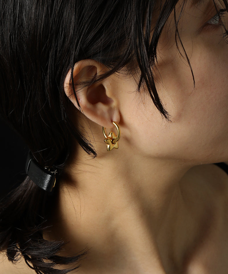 金属アレルギー対応 2way スターモチーフワンタッチフープピアス サージカルステンレス