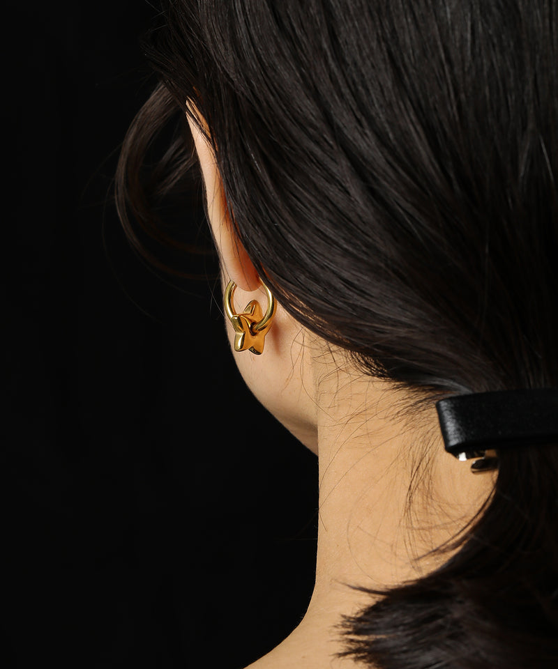 金属アレルギー対応 2way スターモチーフワンタッチフープピアス サージカルステンレス