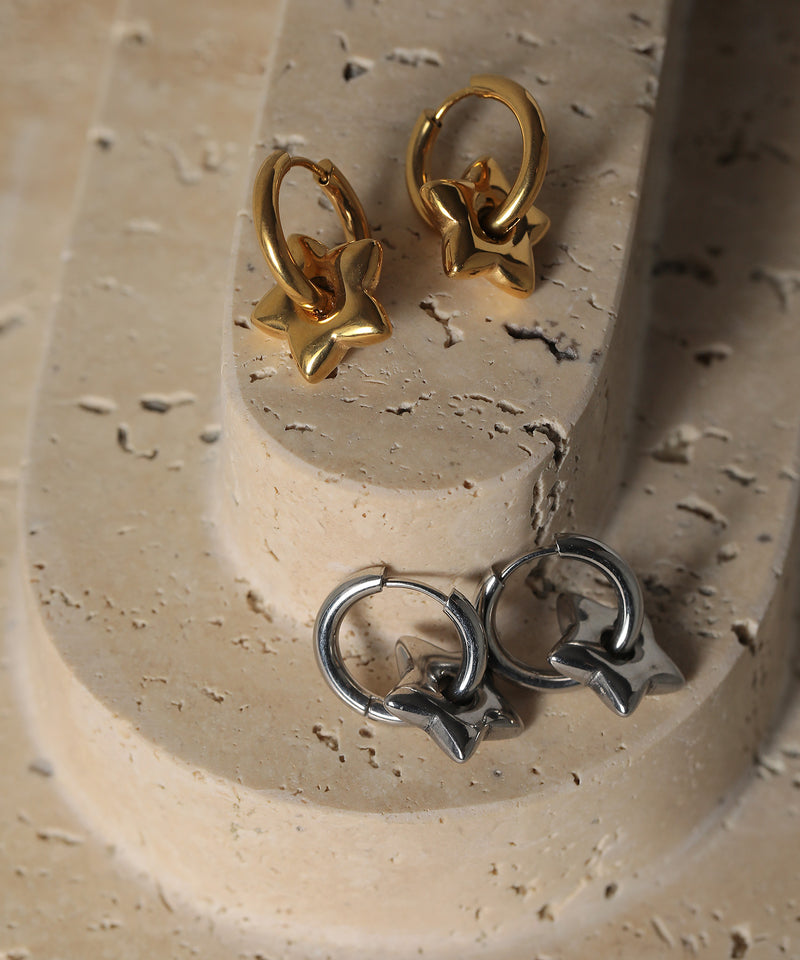 金属アレルギー対応 2way スターモチーフワンタッチフープピアス サージカルステンレス