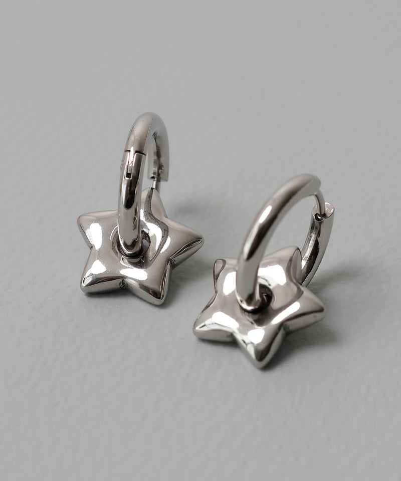 金属アレルギー対応 2way スターモチーフワンタッチフープピアス サージカルステンレス