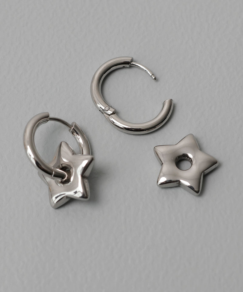金属アレルギー対応 2way スターモチーフワンタッチフープピアス サージカルステンレス