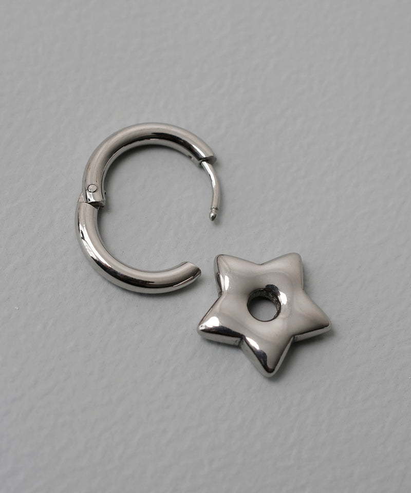金属アレルギー対応 2way スターモチーフワンタッチフープピアス サージカルステンレス