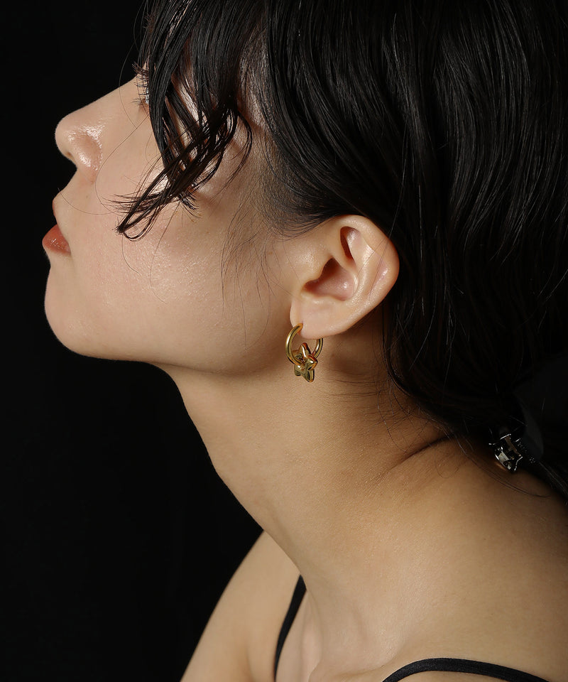 金属アレルギー対応 2way スターモチーフワンタッチフープピアス サージカルステンレス