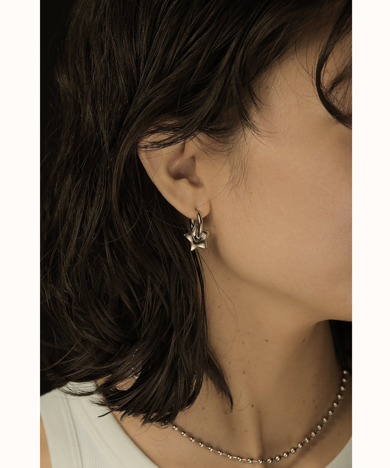 金属アレルギー対応 2way スターモチーフワンタッチフープピアス サージカルステンレス