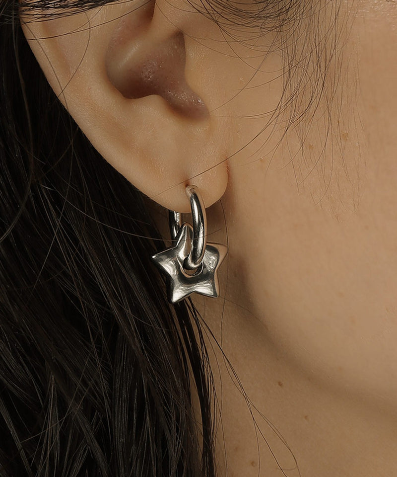 金属アレルギー対応 2way スターモチーフワンタッチフープピアス サージカルステンレス