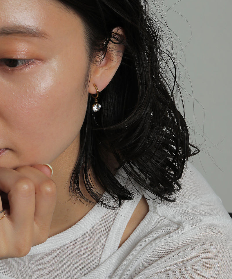 金属アレルギー対応 ストーンフープイヤリング サージカルステンレス