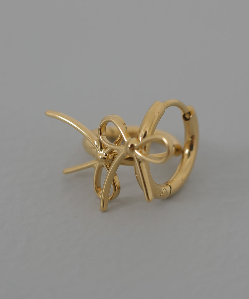 金属アレルギー対応 リボンモチーフピアス 華奢 サージカルステンレス