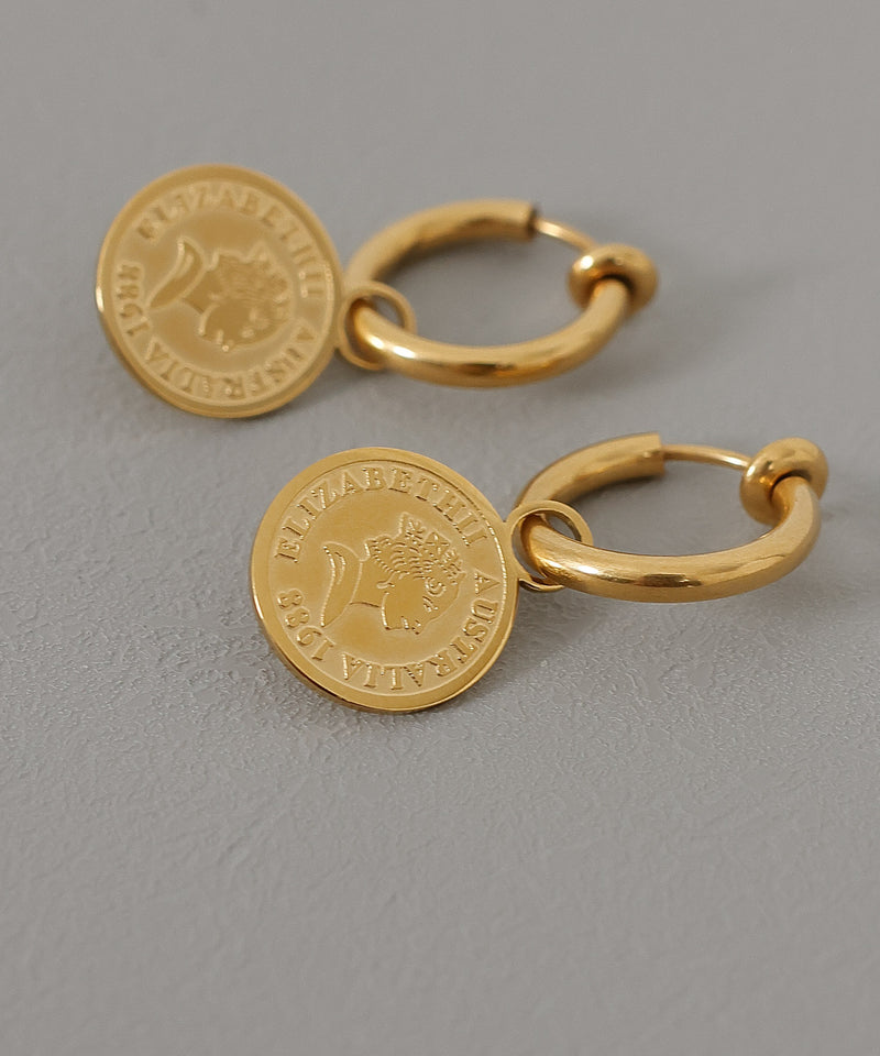金属アレルギー対応 コインモチーフ フープイヤリング サージカルステンレス