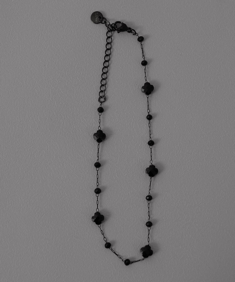 金属アレルギー対応 クローバーモチーフ ブラック アンクレット サージカルステンレス