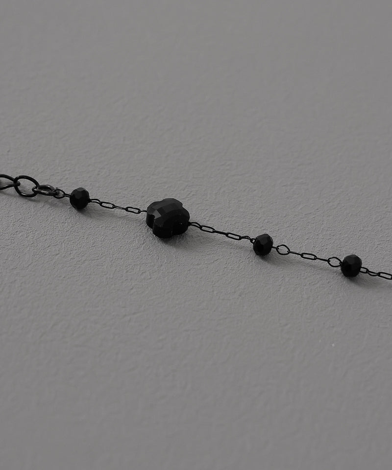 金属アレルギー対応 クローバーモチーフ ブラック アンクレット サージカルステンレス