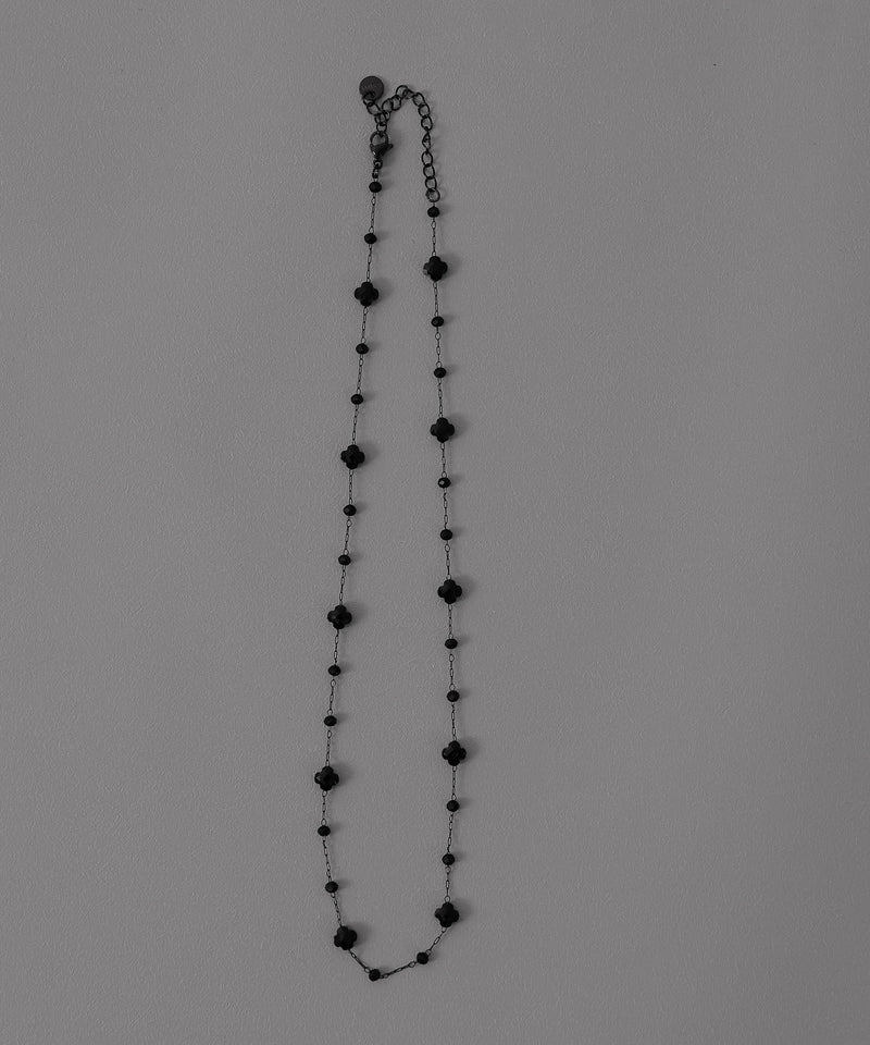 金属アレルギー対応 クローバーモチーフ ブラック ネックレス サージカルステンレス