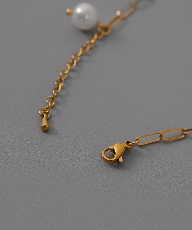 金属アレルギー対応 レオンチェーン パール付き ブレスレット サージカルステンレス