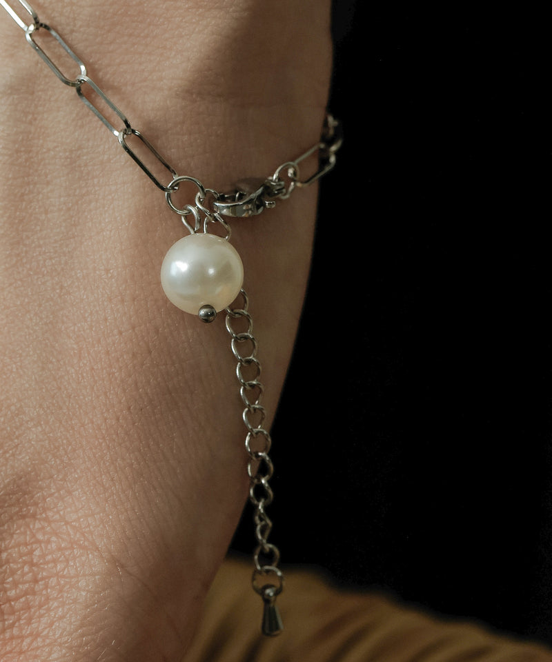 金属アレルギー対応 レオンチェーン パール付き ブレスレット サージカルステンレス
