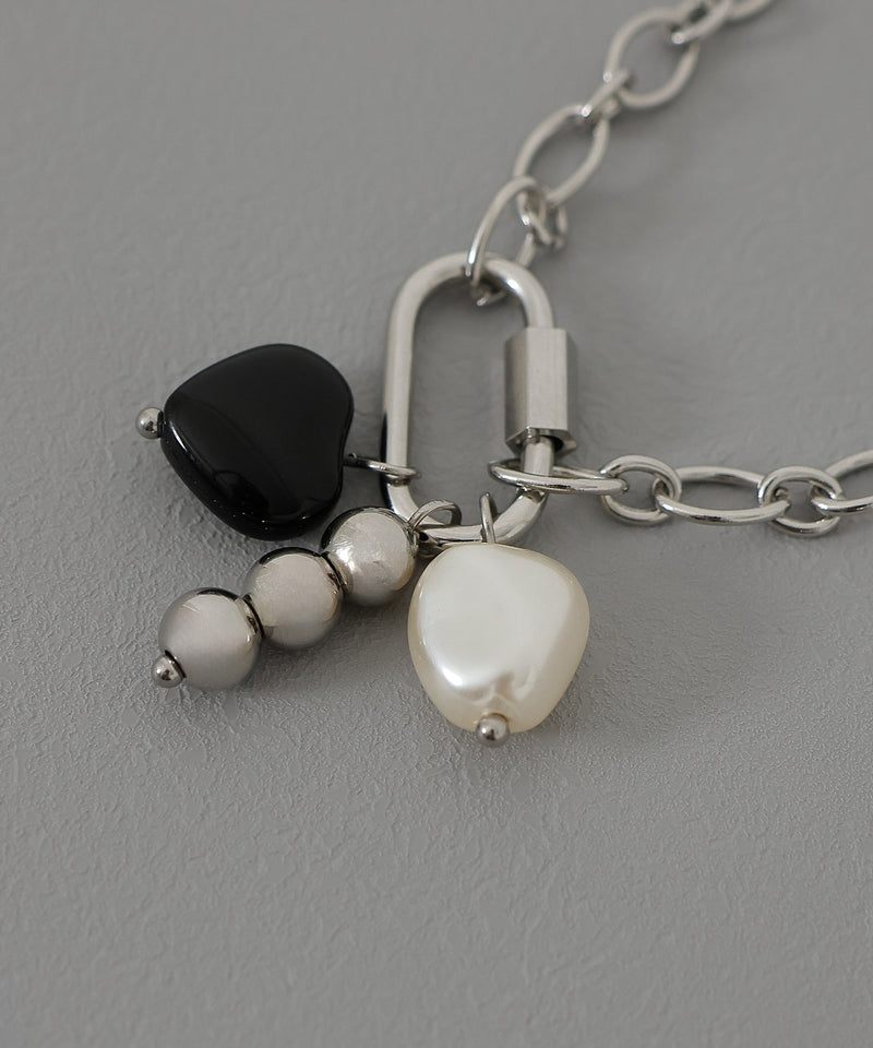 金属アレルギー対応  ハートモチーフ パール デザイン シルバーブレスレット サージカルステンレス