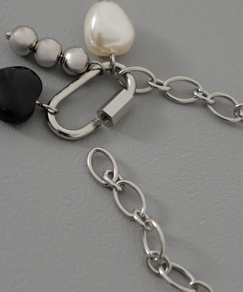 金属アレルギー対応  ハートモチーフ パール デザイン シルバーブレスレット サージカルステンレス