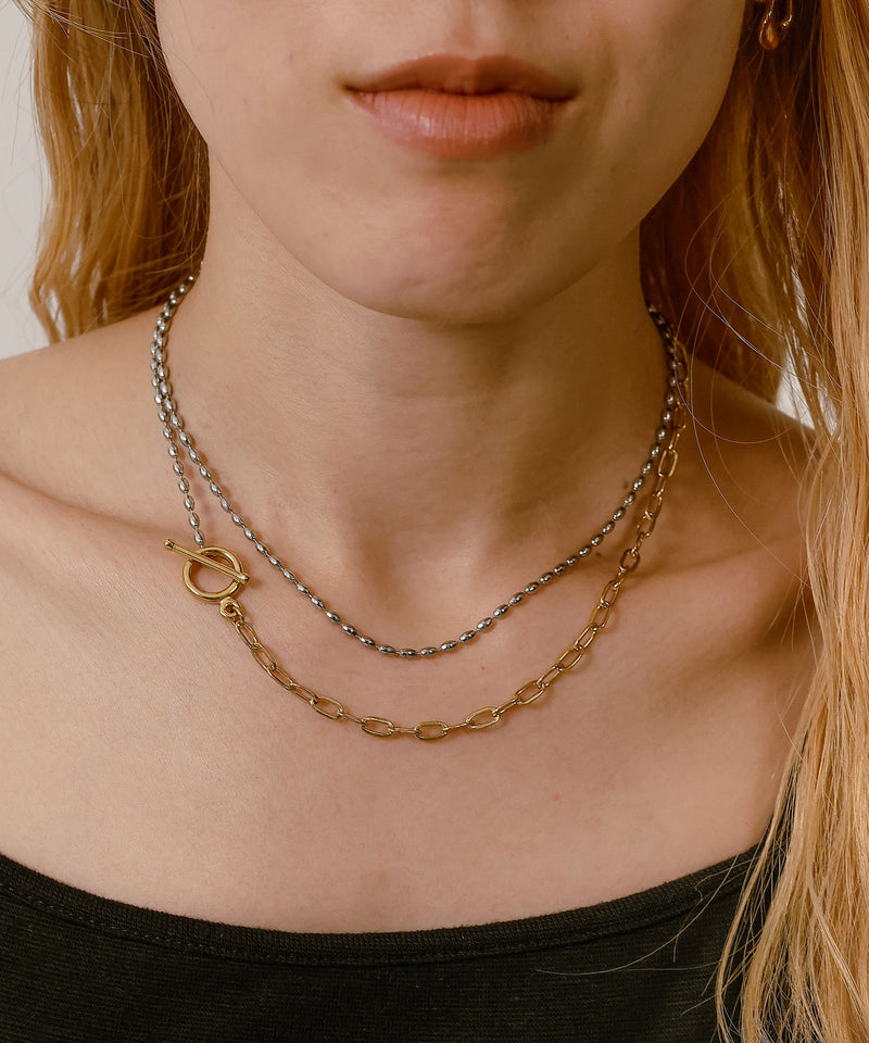 金属アレルギー対応 ニュアンスデザインロングネックレス Fケーブルチェーン ボールチェーン サージカルステンレス