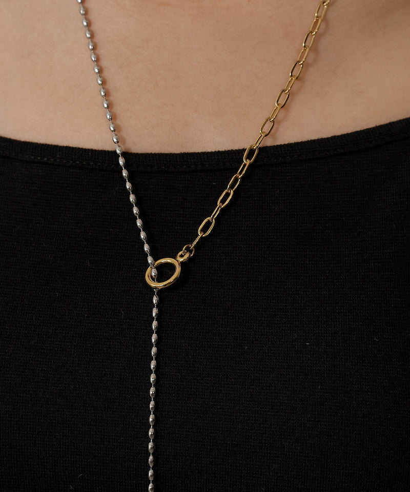 金属アレルギー対応 ニュアンスデザインロングネックレス Fケーブルチェーン ボールチェーン サージカルステンレス