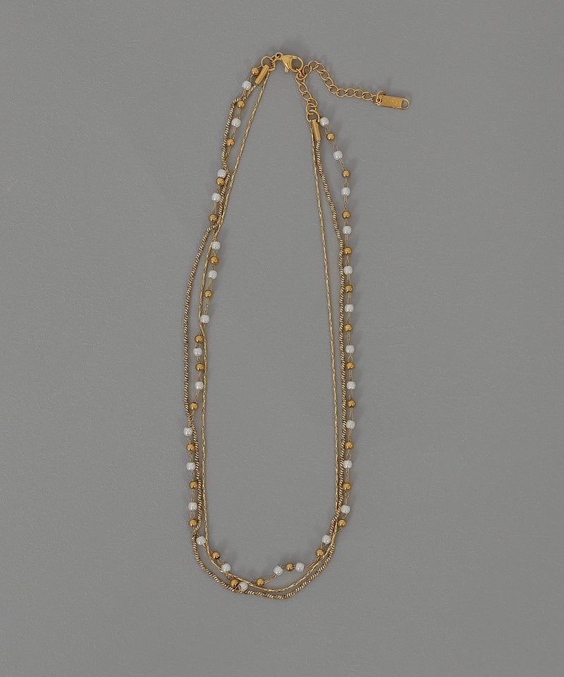 金属アレルギー対応 三連チェーンネックレス ニュアンスパールデザイン サージカルステンレス