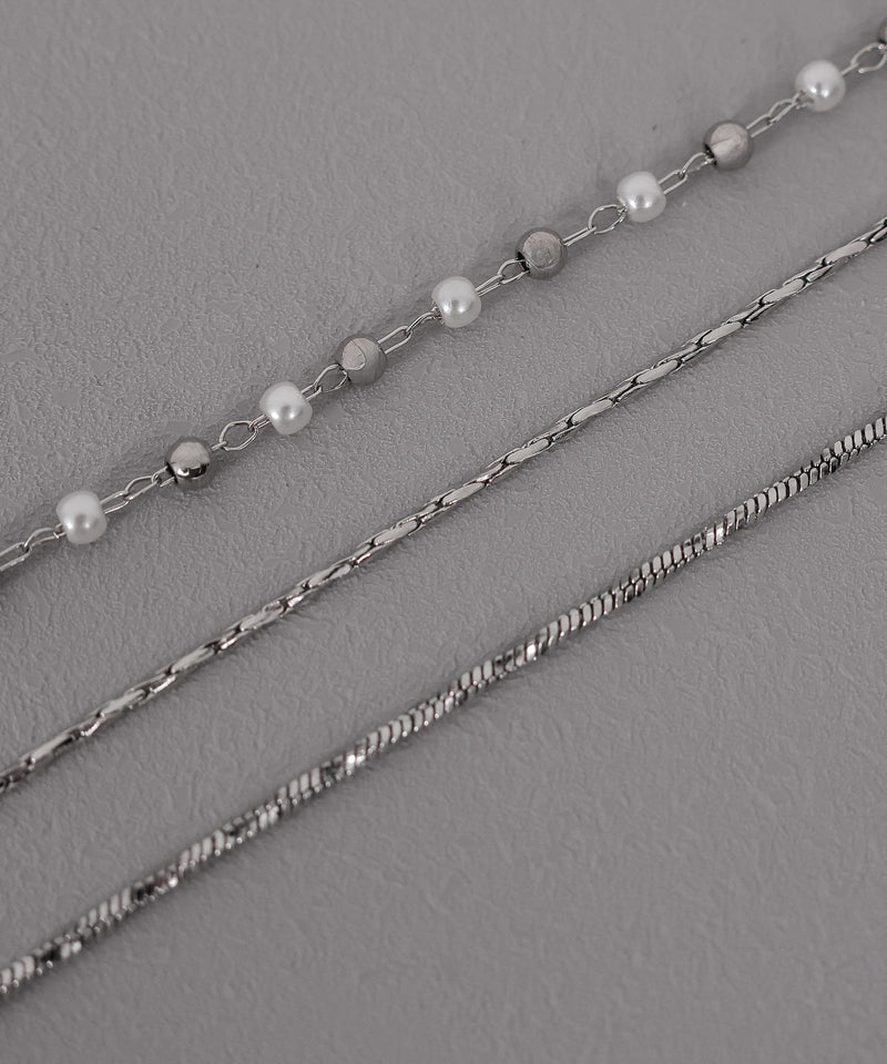 金属アレルギー対応 三連チェーンネックレス ニュアンスパールデザイン サージカルステンレス