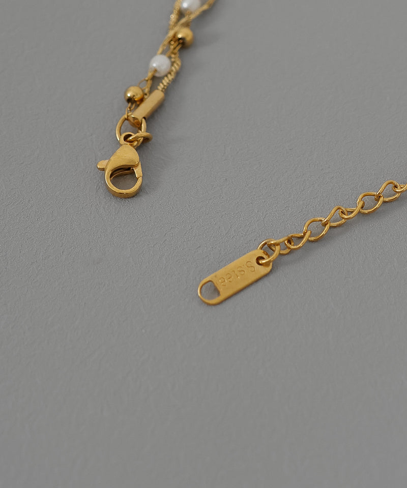 金属アレルギー対応 三連チェーンネックレス ニュアンスパールデザイン サージカルステンレス