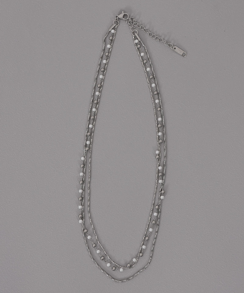 金属アレルギー対応 三連チェーンネックレス ニュアンスパールデザイン サージカルステンレス