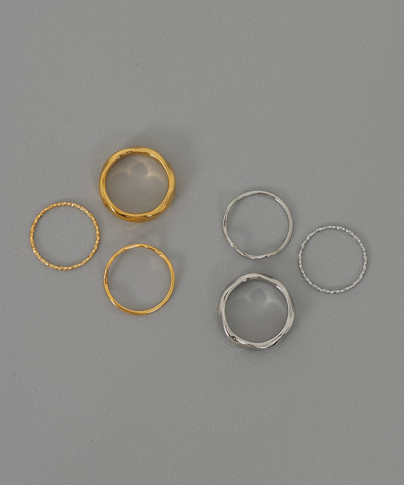 金属アレルギー対応 3set ニュアンスデザインリング サージカルステンレス