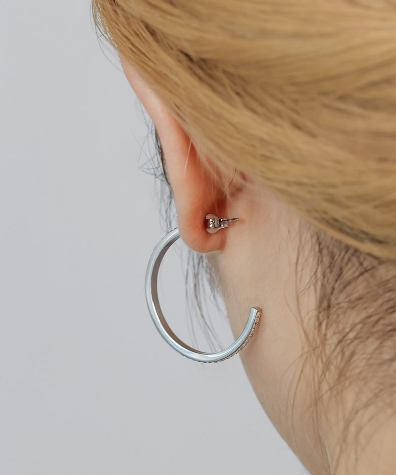 金属アレルギー対応 ビジュー フープピアス ストーン サージカルステンレス