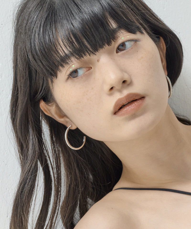 金属アレルギー対応 ビジュー フープピアス ストーン サージカルステンレス