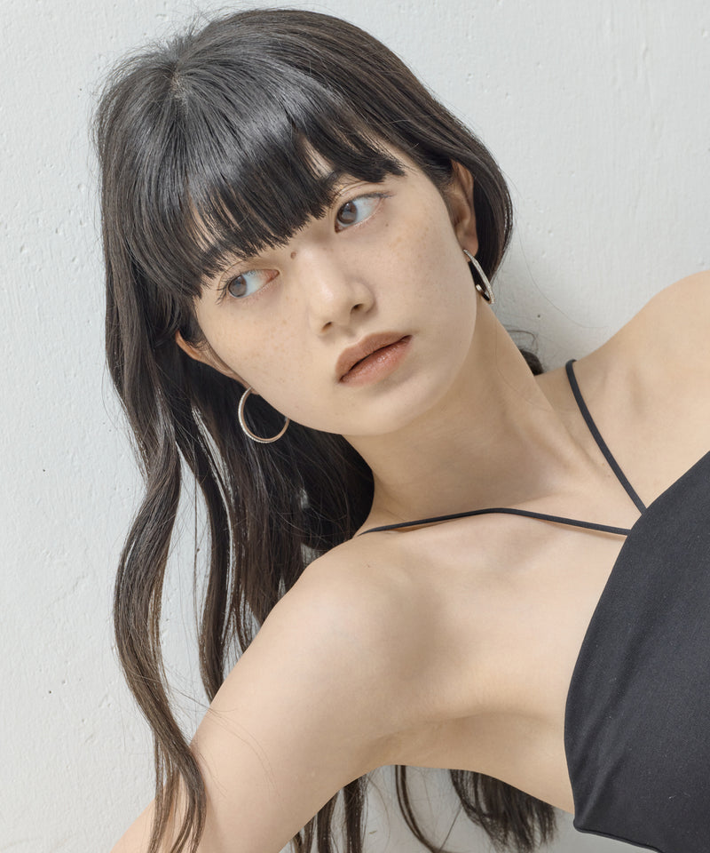 金属アレルギー対応 ビジュー フープピアス ストーン サージカルステンレス