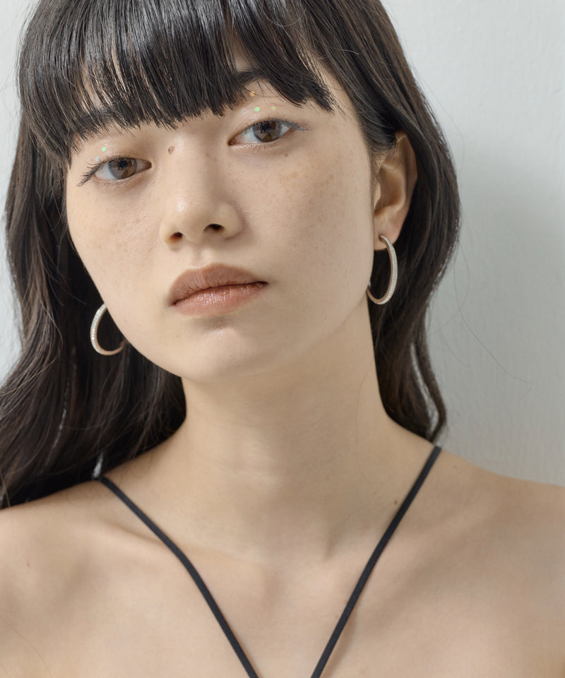 金属アレルギー対応 ビジュー フープピアス ストーン サージカルステンレス