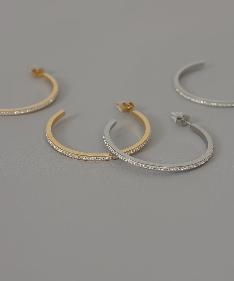 金属アレルギー対応 ビジューフープピアス ストーン サージカルステンレス