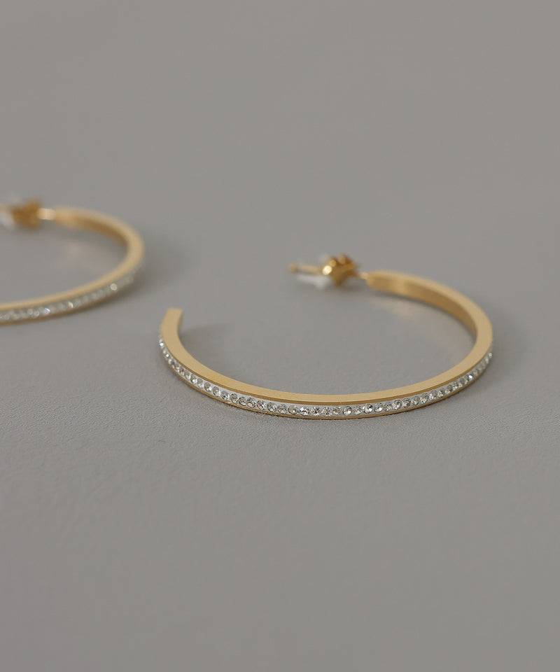 金属アレルギー対応 ビジューフープピアス ストーン サージカルステンレス