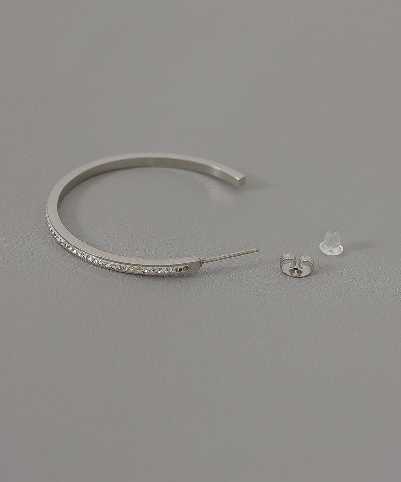 金属アレルギー対応 ビジューフープピアス ストーン サージカルステンレス