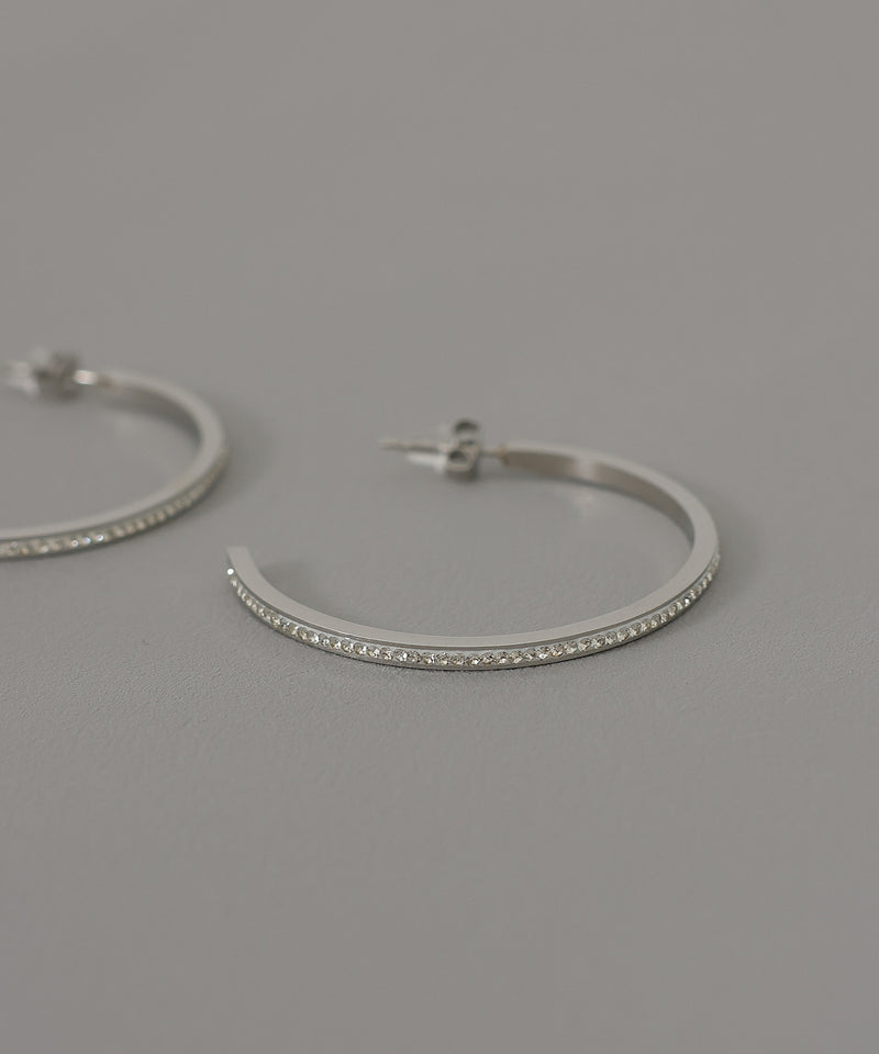 金属アレルギー対応 ビジューフープピアス ストーン サージカルステンレス