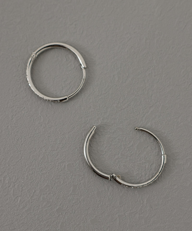 金属アレルギー対応 ビジューハーフエタニティフープピアス ストーン サージカルステンレス 10mm 15mm