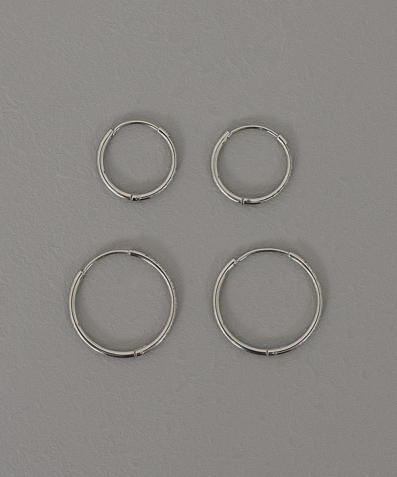 金属アレルギー対応 ビジューハーフエタニティフープピアス ストーン サージカルステンレス 10mm 15mm