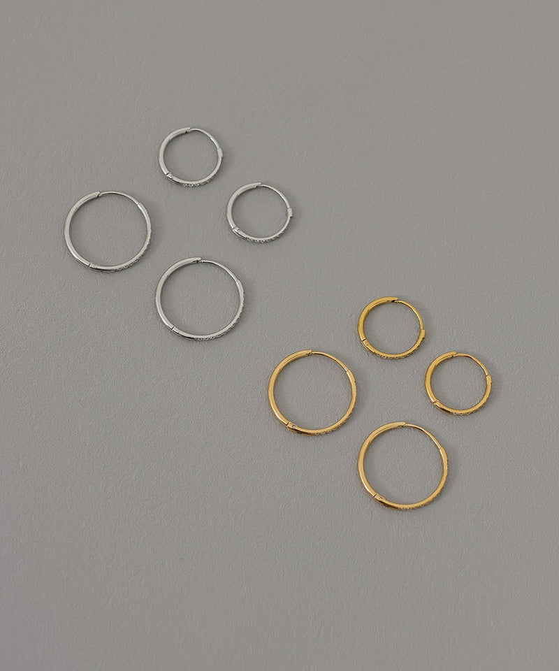 金属アレルギー対応 ビジューハーフエタニティフープピアス ストーン サージカルステンレス 10mm 15mm