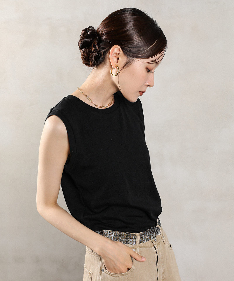 ラウンドネック ノースリーブトップス タンクトップ