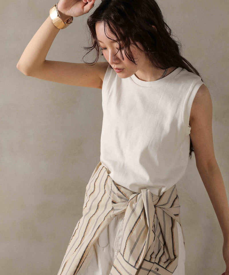 ラウンドネック ノースリーブトップス タンクトップ
