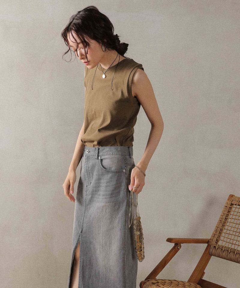 ラウンドネック ノースリーブトップス タンクトップ