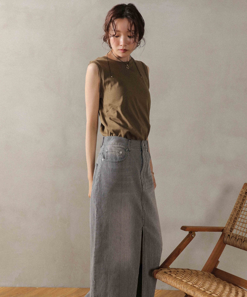 ラウンドネック ノースリーブトップス タンクトップ