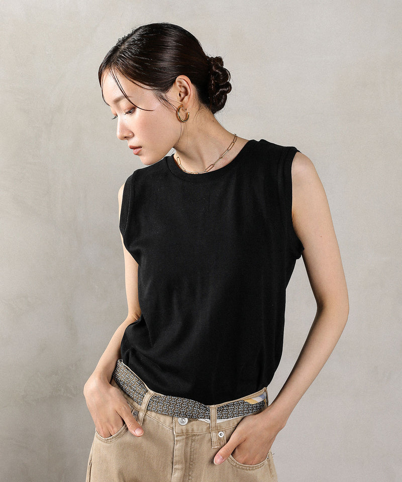 ラウンドネック ノースリーブトップス タンクトップ