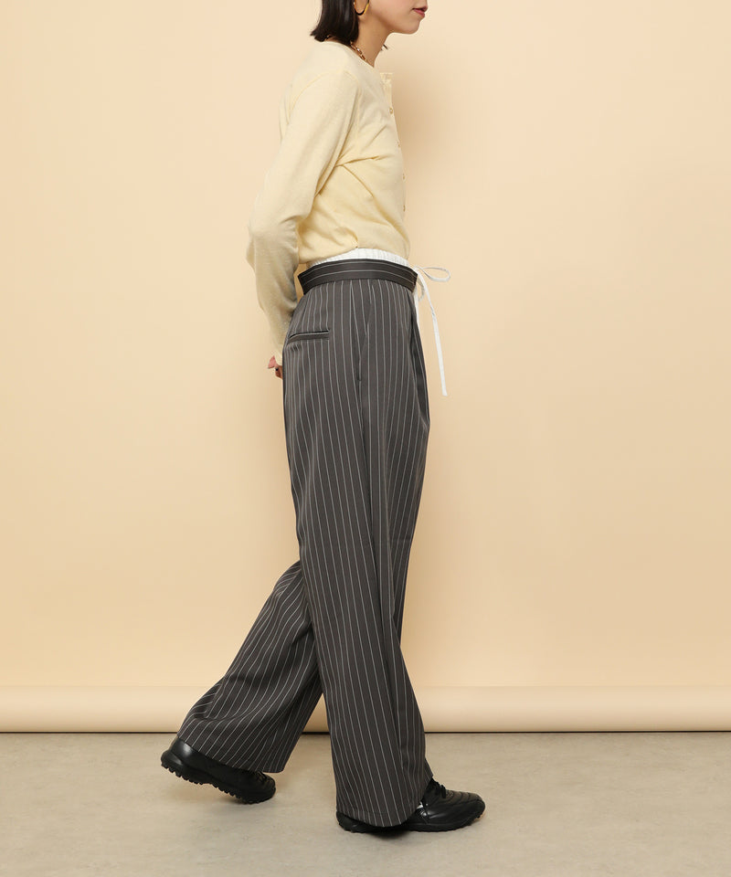 ピンストライプ ダブルウエストパンツ