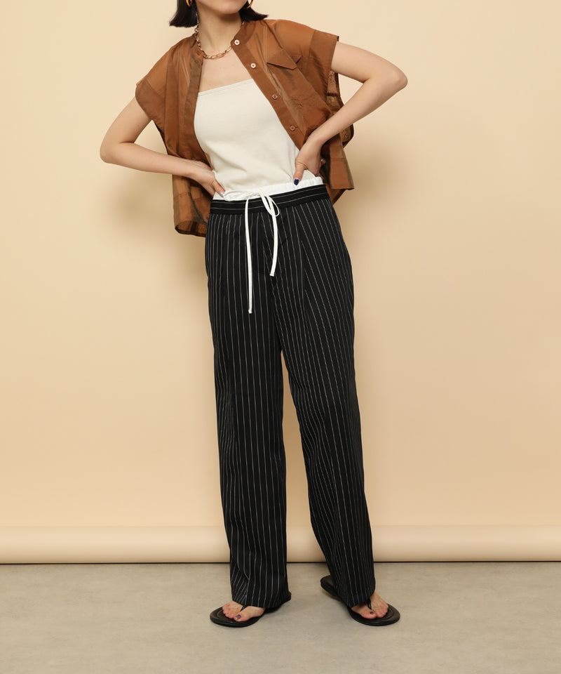 ピンストライプ ダブルウエストパンツ