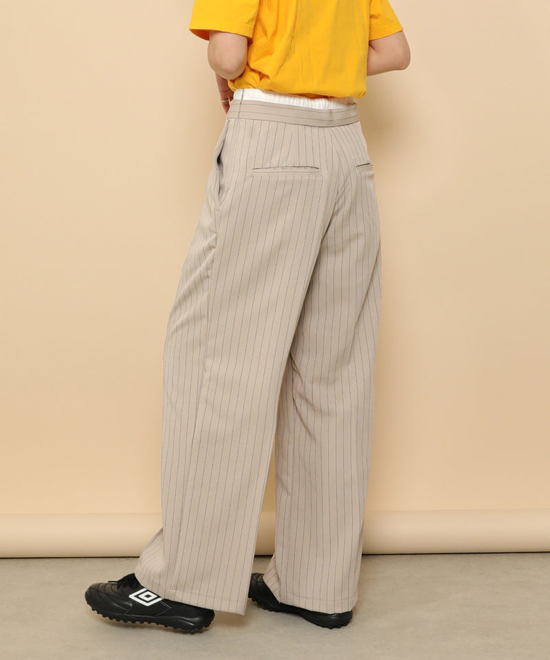 ピンストライプ ダブルウエストパンツ