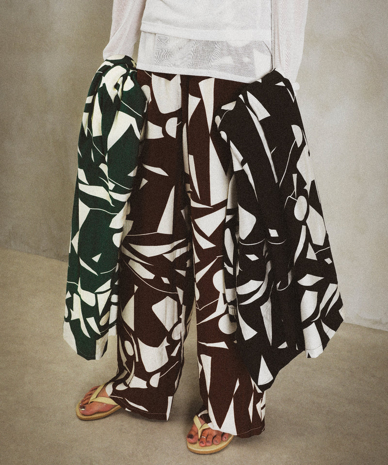 リネンタッチ 幾何学柄 イージーワイドパンツ